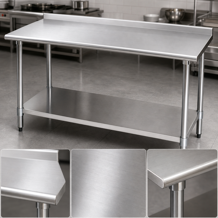 Product image #3 for Deluxe Series Stainless Steel Work Table with Rear Upturn and Adjustable Undershelf, 48 x 30 Inches