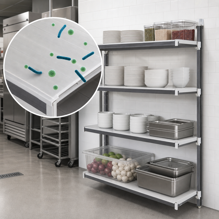 Product image #3 for Cambro Camshelving Elements XTRA 4-Tier Solid Stationary Add-On Polymer Shelving Unit, 21 x 54 x 84 Inches, Speckled Gray