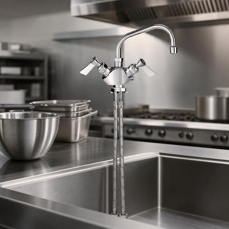 Product image #3 for Fisher Stainless Steel Single-Hole Deck-Mount Dual-Control Faucet with 12-Inch Swing Spout and Lever Handles