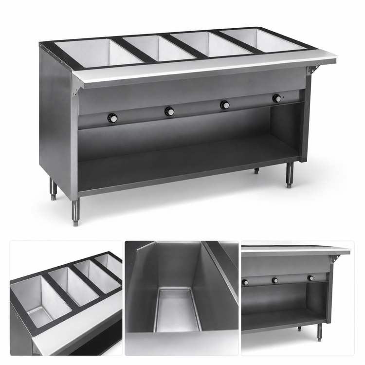 Product image #3 for Spec-Master Natural Gas 4-Well Hot Food Table, 63-1/2 Inch Wide, Enclosed Base, 8-Inch Cutting Board