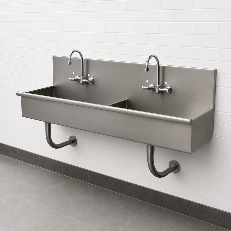 Product image #3 for Advance Tabco 48-Inch 2-Station Wall Mounted Multi-Wash Hand Sink, Square Corner, 304 Stainless Steel