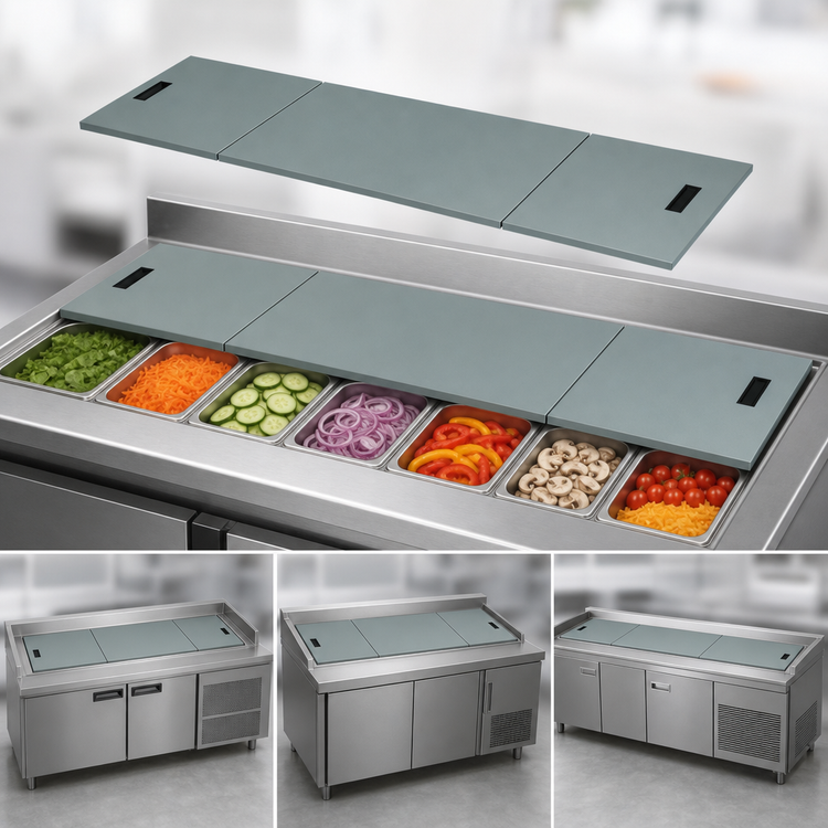 Product image #3 for Advance Tabco 5-Compartment Cold Food Table Hinged Cover with Piano-Style Hinges