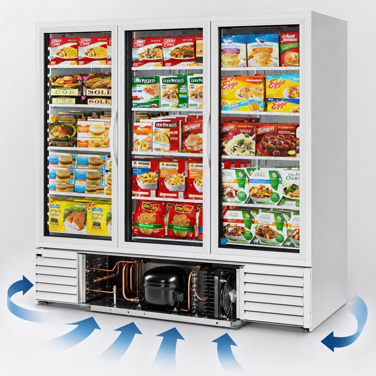 Product image #3 for True GDM-72F-HC~TSL01 3-Section Glass Door Freezer Merchandiser, Self-Contained Bottom-Mount, White