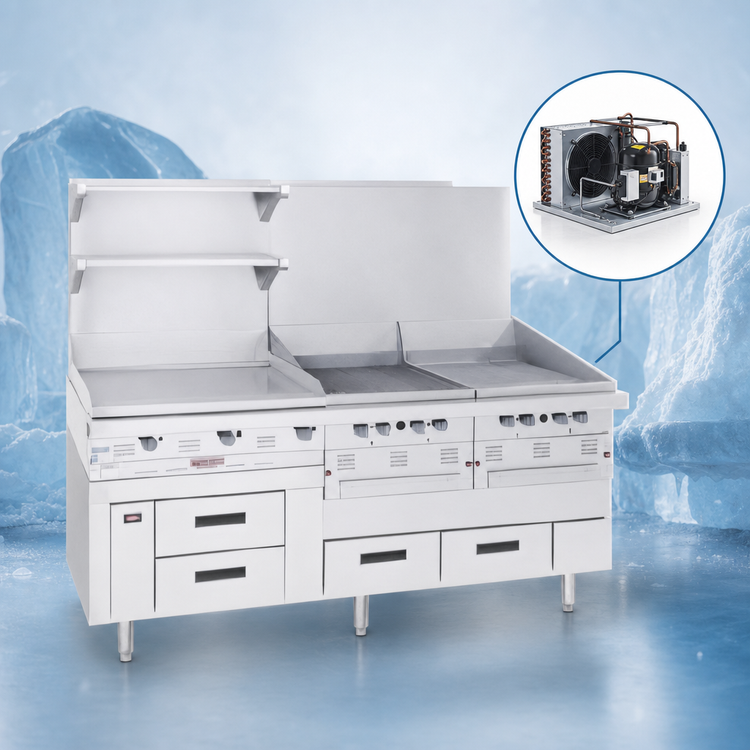 Product image #3 for Garland Arctic Fire GN17FC63 Two-Section Self-Contained Freezer Base with 4 Self-Closing Drawers, 63 Inch Wide, Stainless Steel, 115V