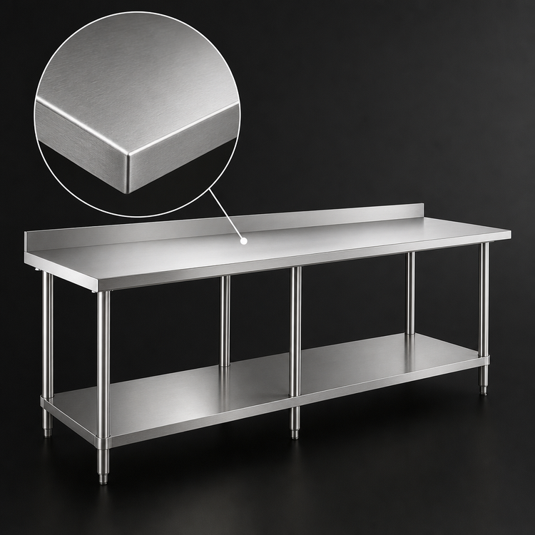 Product image #3 for 84-Inch x 24-Inch Stainless Steel Worktable with 2-Inch Rear Splash Guard and Undershelf