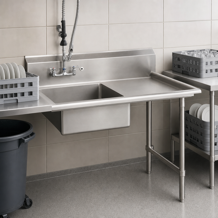 Product image #3 for John Boos Pro-Bowl Straight Soiled Dishtable with Right-to-Left Operation and Pre-Rinse Sink Bowl, 72 Inch