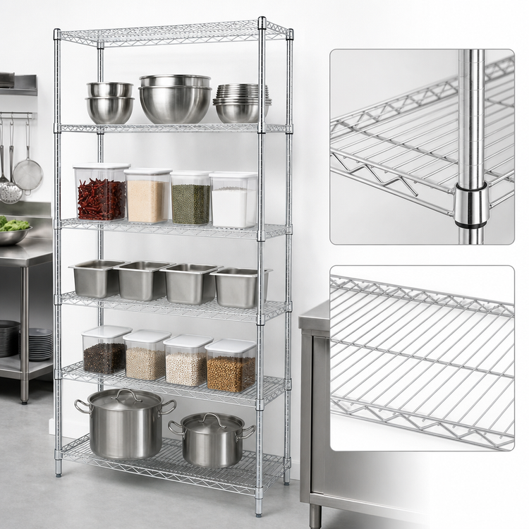 Product image #3 for Quantum 36-Inch Wide x 12-Inch Deep x 86-Inch High 5-Shelf Wire Shelving Starter Kit, 304 Stainless Steel