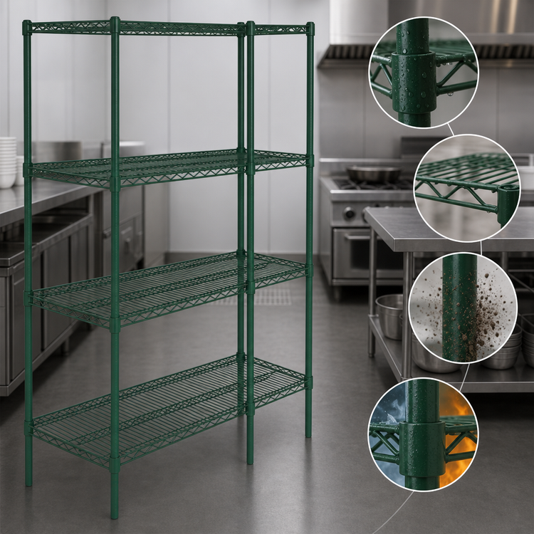 Product image #3 for CAC China Heavy-Duty Epoxy Coated Wire Shelving Set, 36 x 18 x 72 Inches, 4-Shelf, Green