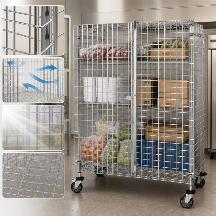 Product image #3 for Quantum Mobile Wire Security Unit with Doors and Panel Set, Chrome Finish, 48W x 18D x 69H