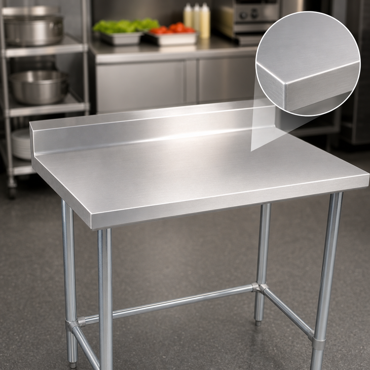 Product image #3 for BK Resources Open Base All-Stainless Steel Work Table with 5-Inch Backsplash, 48 x 30 Inches