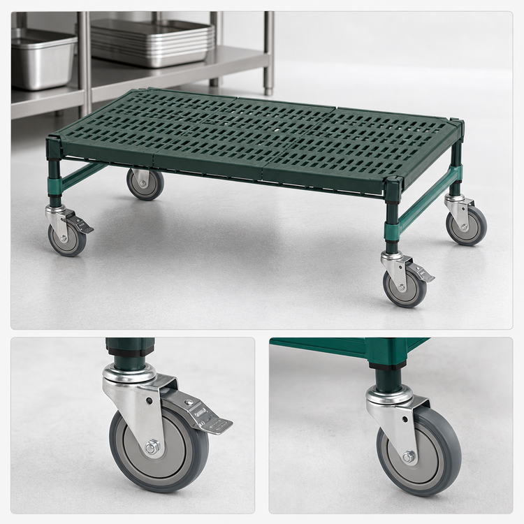 Product image #3 for QuadPlus Mobile Dunnage Rack with Valu-Gard Green Epoxy Finish and Louvered Polypropylene Mat, 60 x 18 x 14 Inches, 800 lb. Capacity
