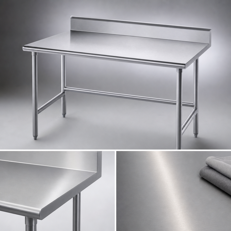 Product image #3 for Advance Tabco 108-Inch x 36-Inch Stainless Steel Work Table with 5-Inch Backsplash and Open Base