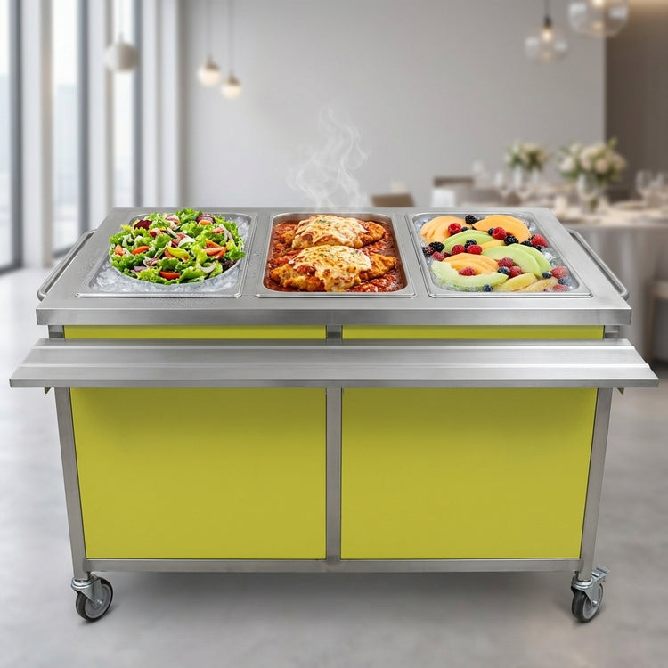 Product image #2 for Director's Choice DCS3-HCFU-A Mobile Hot/Cold Dual Operation Food Table, 50"W with (3) Wells