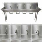 Thumbnail image #3 for BK Resources MSHS-96F1B Four-Station Freestanding 304 Stainless Steel Hand Wash Sink, 96 in W x 19-7/8 in D, 8 in Deep Bowl