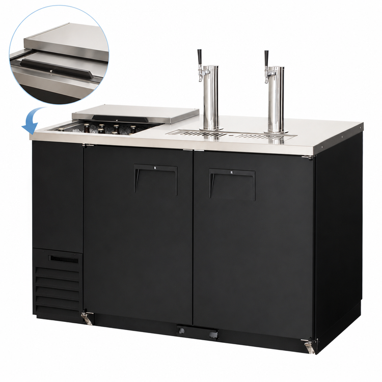 Product image #3 for Everest Refrigeration Club Top Two-Section Direct Draw Keg Refrigerator, 20 Cu. Ft., 2 Half-Barrel Kegs