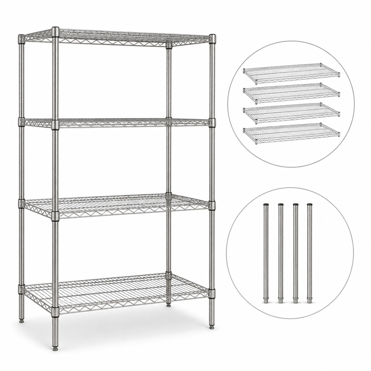 Product image #3 for Quantum 60"W x 36"D x 63"H Stationary Wire Shelving Starter Kit, 4 Shelves, 304 Stainless Steel
