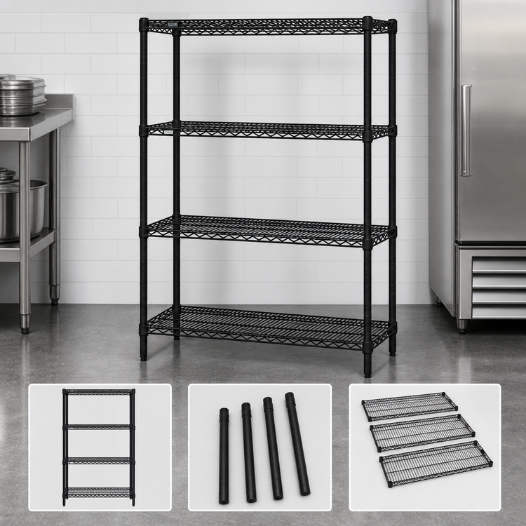 Product image #3 for Quantum 30"W x 21"D x 54"H Black Epoxy 4-Shelf Stationary Wire Shelving Starter Kit