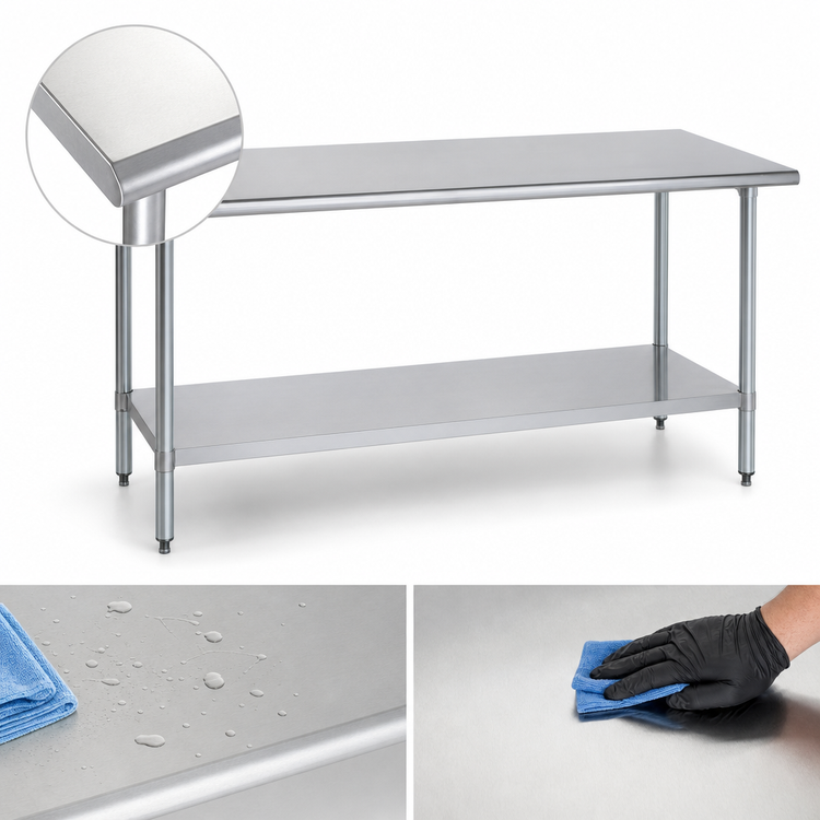 Product image #3 for Duke Manufacturing 84 x 36 Inch 300-Series Stainless Steel Work Table with Undershelf and Posts, 36 Inch High, Without Backsplash