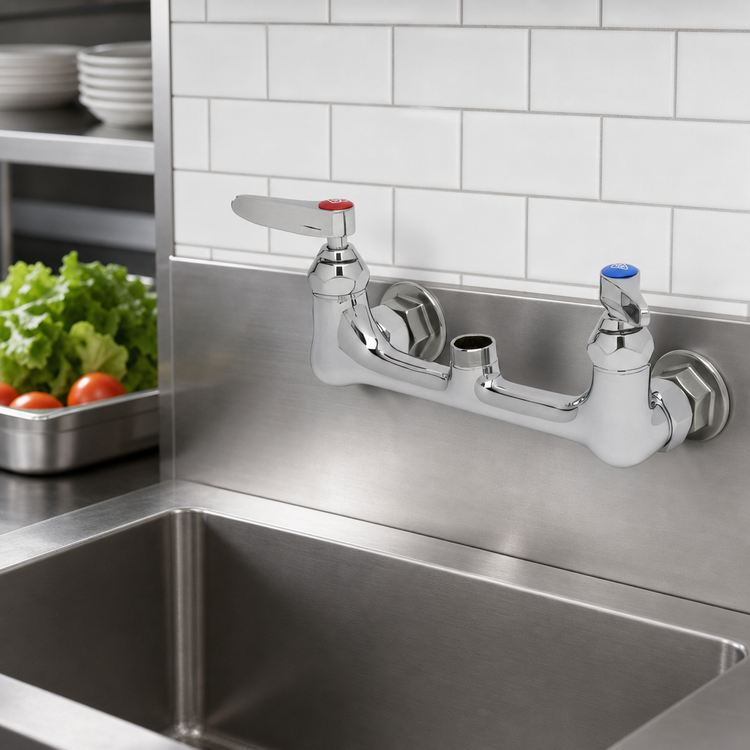 Product image #3 for T&S Brass B-0230-LN Wall-Mount Sink Mixing Faucet, 8-Inch Adjustable Centers, Less Nozzle