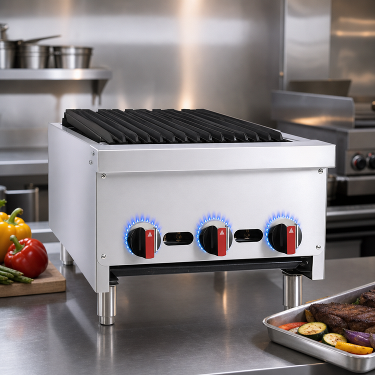 Product image #3 for BakeMax 18-Inch Natural Gas Countertop Charbroiler with 3 Manual Burners