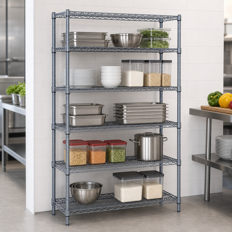 Product image #3 for Quantum 5-Shelf Wire Shelving Starter Kit, 72-Inch W x 12-Inch D x 63-Inch H, Gray Epoxy Antimicrobial