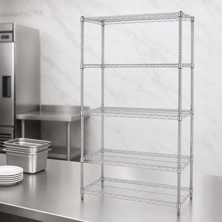 Product image #3 for Quantum 30 in. W x 21 in. D x 86 in. H Stationary Wire Shelving Starter Kit with 5 Shelves, Chrome-Plated