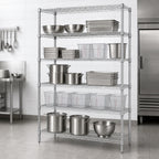 Thumbnail image #3 for Quantum WR74-1260C-5 Stationary Chrome Wire Shelving Starter Kit, 60"W x 12"D x 74"H, 5 Shelves