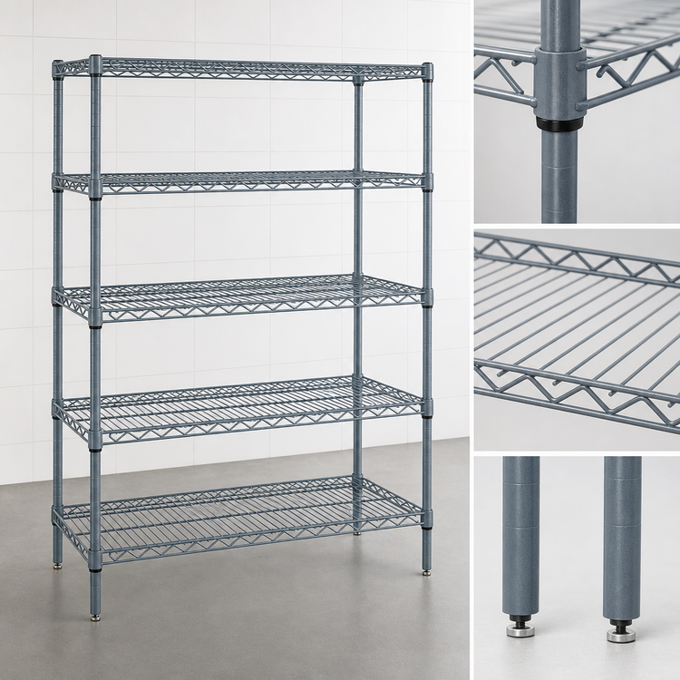 Product image #3 for Quantum 72"W x 18"D x 74"H Wire Shelving Starter Kit, 5 Shelves, Gray Epoxy Antimicrobial Finish