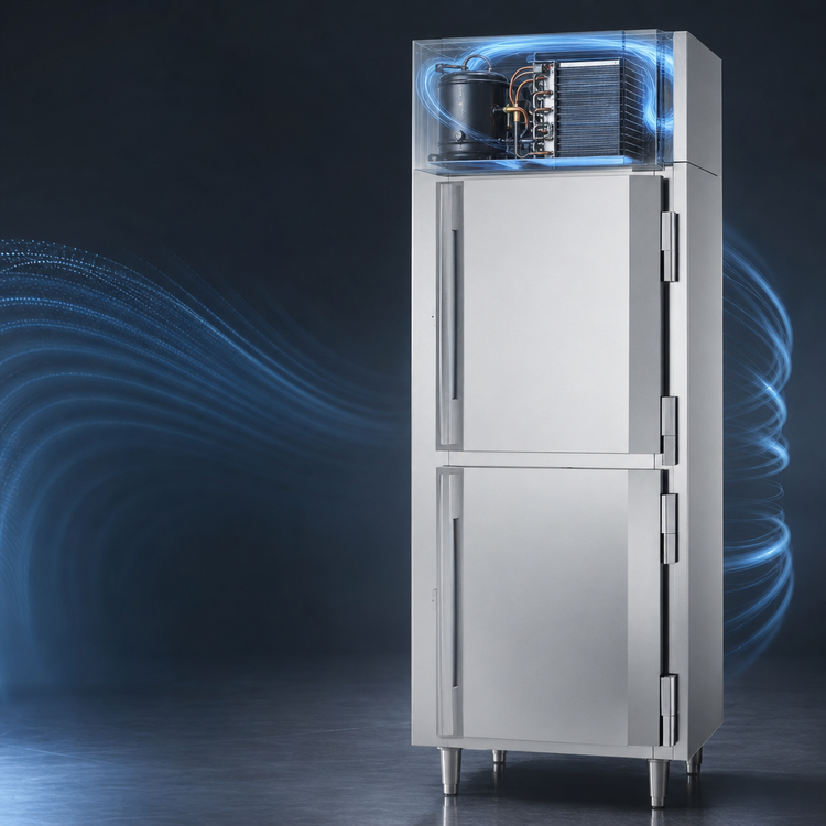 Product image #3 for Victory UltraSpec Shallow Depth One-Section Self-Contained Reach-In Freezer with 2 Half-Height Solid Hinged Doors