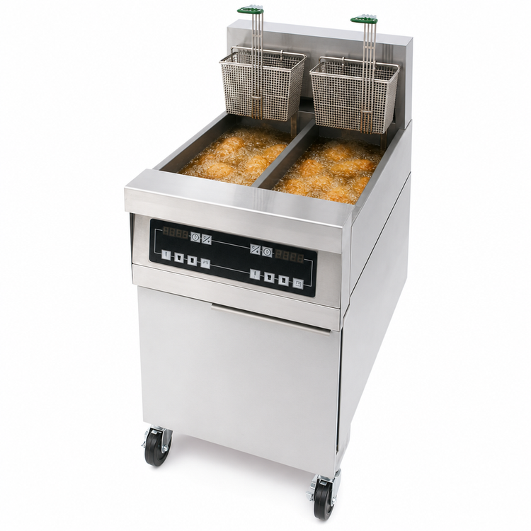 Product image #3 for Frymaster RE High Efficiency Electric Fryer Battery with Built-In FootPrint Pro Filtration, 2 x 80 lb Frypots