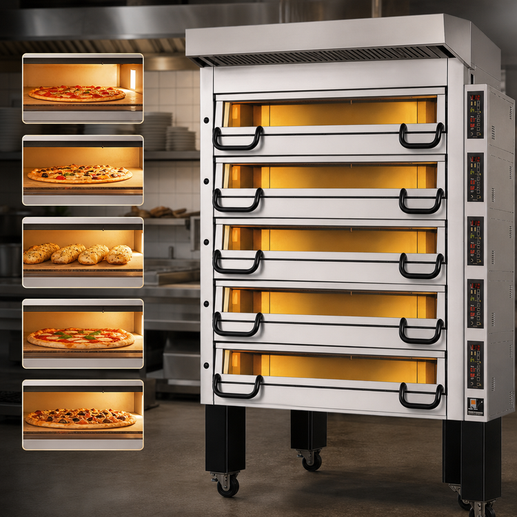 Product image #3 for PizzaMaster PM 835ED Five-Deck Modular Electric Pizza Oven with Stand and Eyebrow Hood