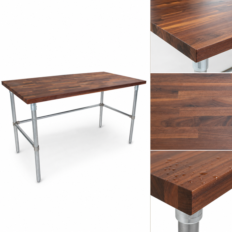 Product image #3 for John Boos 60-Inch x 30-Inch American Black Walnut Wood Top Work Table with Galvanized Legs