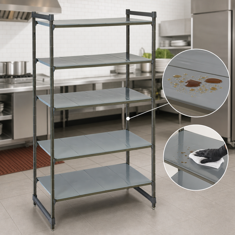 Product image #3 for Cambro Camshelving Basics Plus 21"W x 54"L x 84"H 5-Tier Solid Stationary Starter Unit, Brushed Graphite