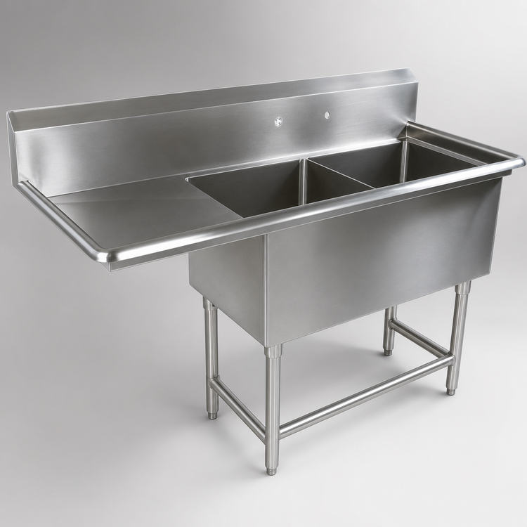Product image #3 for John Boos Pro-Bowl 2-Compartment Sink with Left Drainboard, 18" x 24" x 12" Compartments, 16/300 Stainless Steel