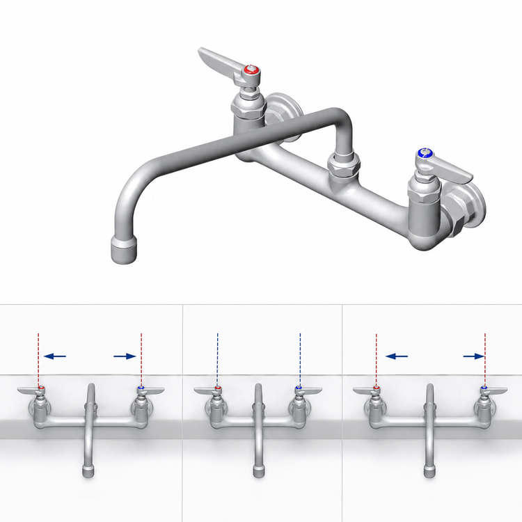 Product image #3 for T&S Brass Double Pantry Wall Mount Mixing Faucet, 8-Inch Centers, 12-Inch Swing Nozzle