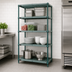 Thumbnail image #3 for Quantum 4-Tier Wire Plastic Mat Shelving Unit, 24W x 21D x 86H, Stationary, Green Epoxy Coated