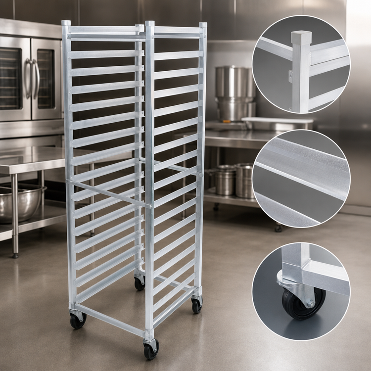 Product image #3 for John Boos Front-Load Mobile Aluminum Bun Pan Rack, 20 Pan Capacity, 3-Inch Spacing