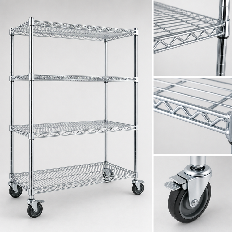 Product image #3 for EAGLEbrite 4-Tier 36 x 18-Inch Wire Shelving Dolly Truck with Zinc Finish and Poly Swivel/Brake Casters