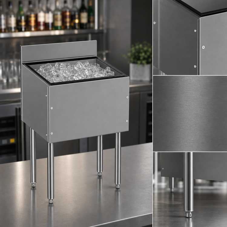 Product image #3 for CHOICE 6-Inch Wide x 19-Inch Deep Stainless Steel Underbar Ice Bin, 17 lb. Capacity