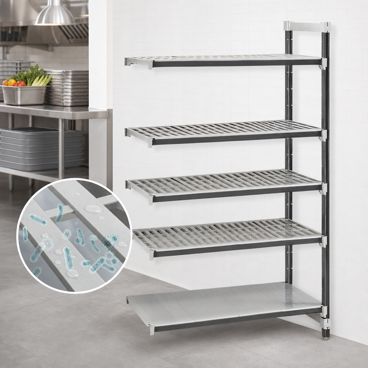 Product image #3 for Cambro Camshelving Elements XTRA 5-Tier Stationary Add-On Polymer Shelving Unit, 18-Inch Deep x 42-Inch Wide x 84-Inch High, Speckled Gray
