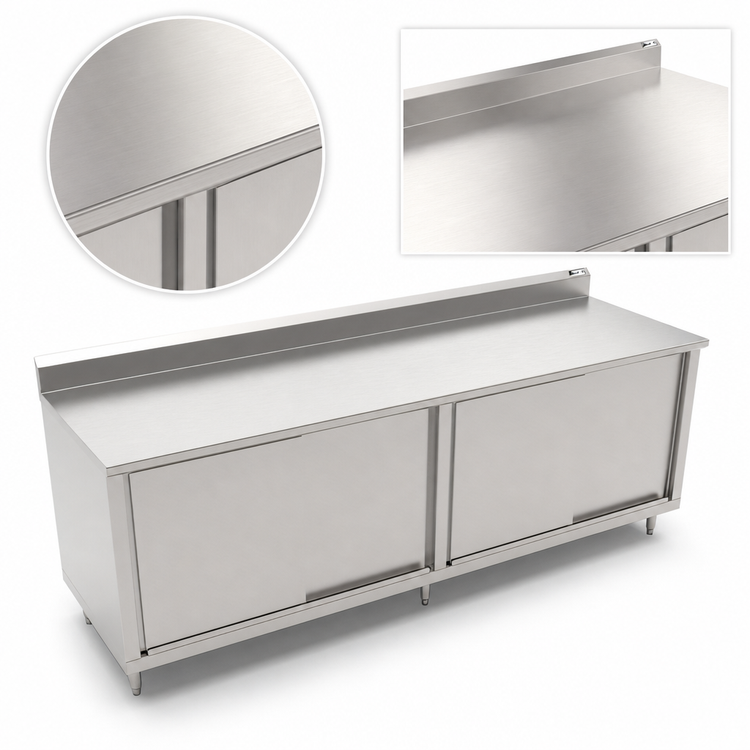 Product image #3 for John Boos 144-Inch x 36-Inch Stainless Steel Cabinet Base Work Table with Sliding Doors and 5-Inch Backsplash