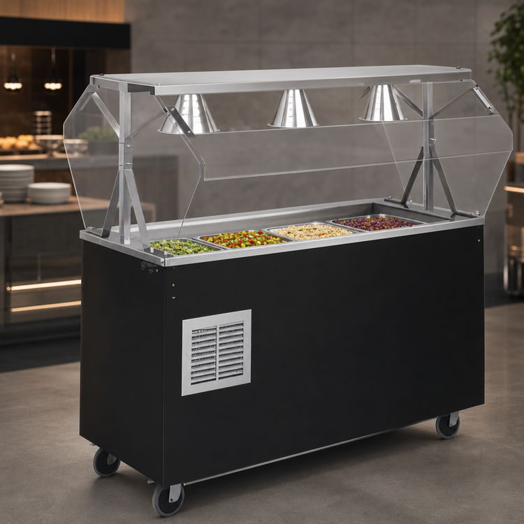 Product image #3 for Vollrath 2-Series Affordable Portable Refrigerated Cold Food Buffet Station with Breath Guard, 4-Pan