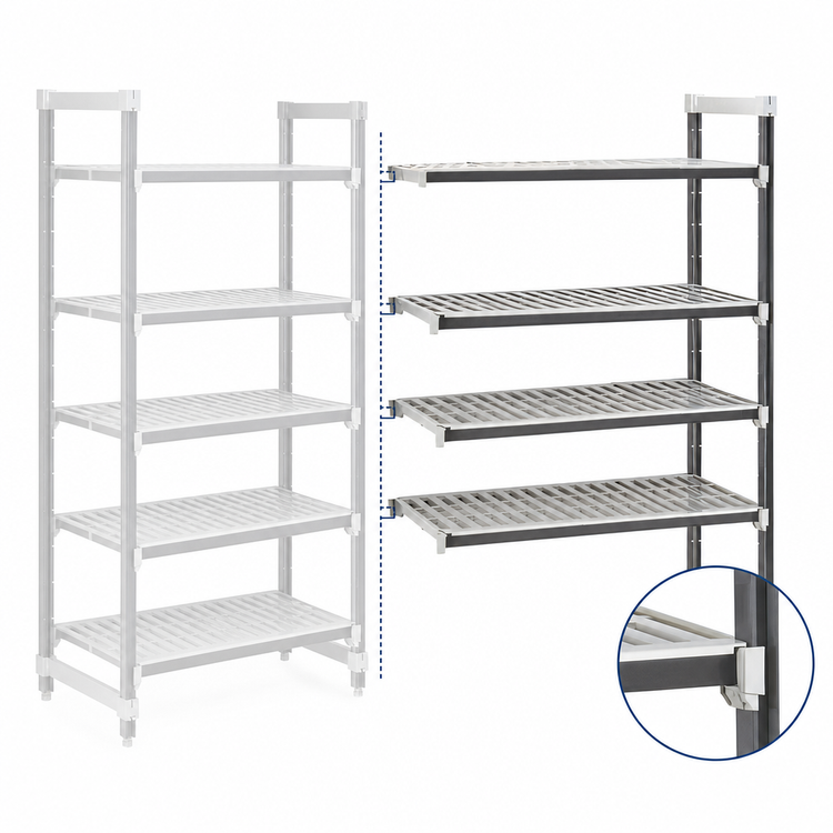 Product image #3 for Cambro Camshelving Elements XTRA 5-Shelf Vented Stationary Add-On Polymer Shelving Unit, 18 x 60 x 72 Inches, Speckled Gray