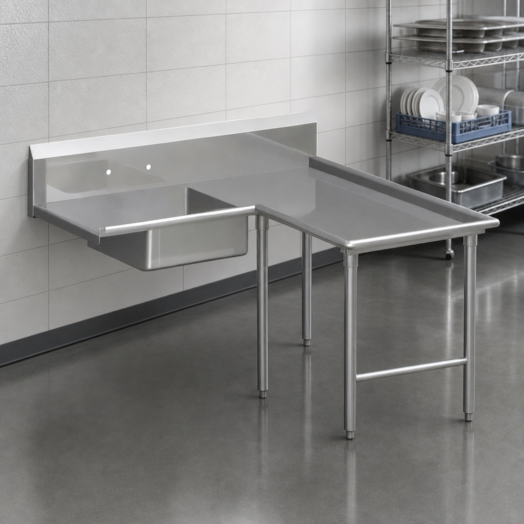 Product image #3 for John Boos Pro-Bowl L-Shaped Island Soiled Dishtable with Pre-Rinse Sink Bowl, 60" x 60", Right-to-Left Operation