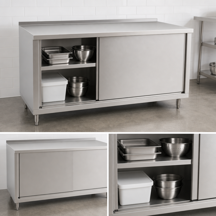 Product image #3 for John Boos Stainless Steel Enclosed Work Table with Sliding Doors, 60" W x 30" D