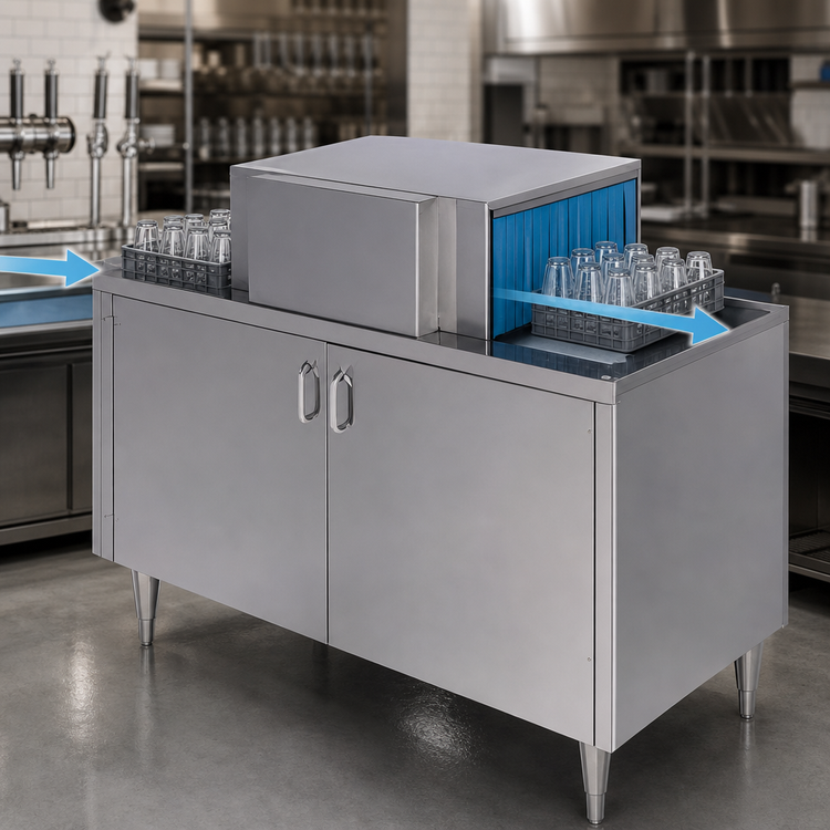 Product image #3 for Moyer Diebel 48-Inch Wide Pass-Through Conveyor Glasswasher with Cabinet Base and Doors, Left-to-Right Operation, Low-Temp Chemical Sanitizing