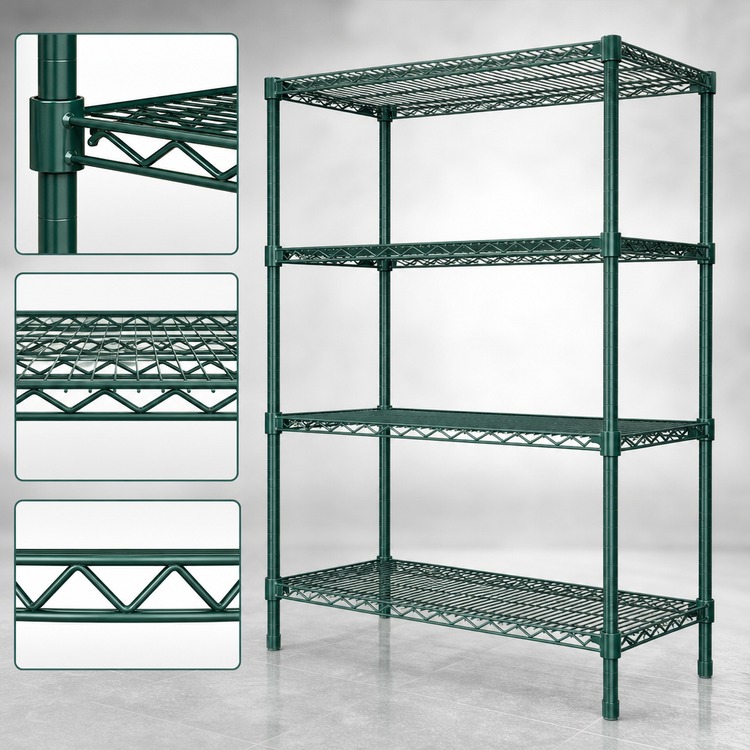 Product image #3 for Red-i-Pak 4-Tier Wire Shelving Unit, 60W x 24D x 74H, Green Epoxy Finish
