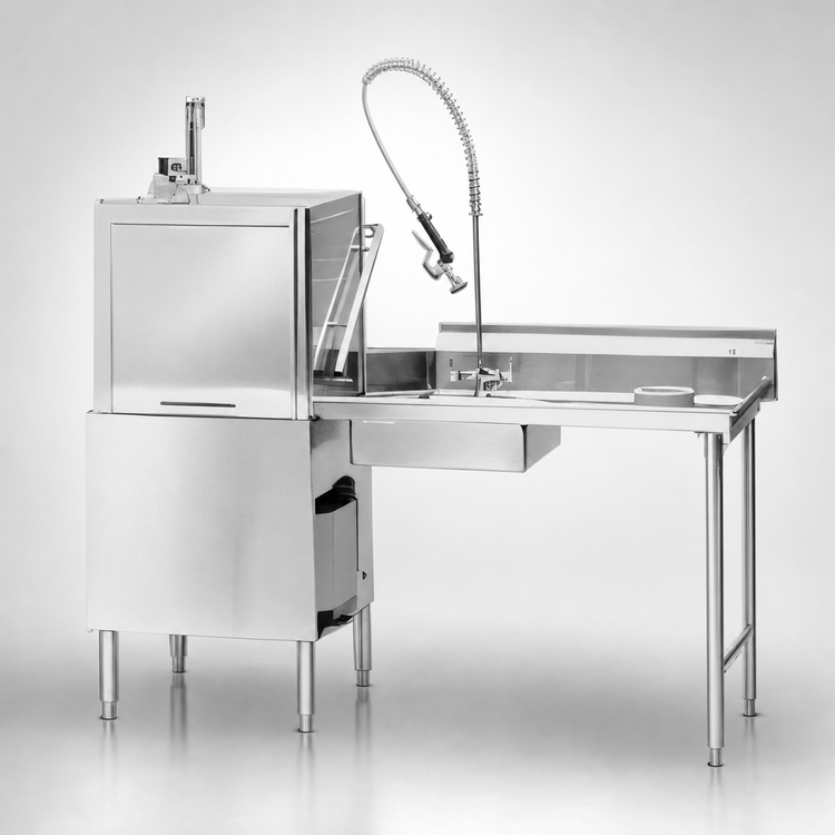Product image #3 for Eagle Group Straight Soiled Dishtable with Pre-Rinse Sink, 48 Inch, Right-to-Left, 16/430 Stainless Steel Top