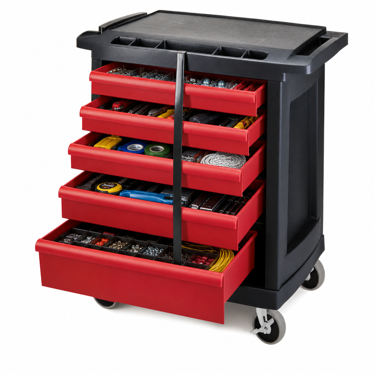 Product image #3 for Rubbermaid Commercial Products 5-Drawer Mobile Work Center Cart, Black, 250 lb. Capacity