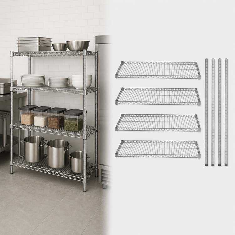 Product image #3 for Quantum Chrome Plated Wire Shelving Starter Kit with 4 Shelves, 60-Inch W x 12-Inch D x 54-Inch H